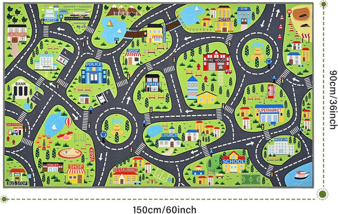 36"x60" Kids Car Play Rugs - Learning and Fun City Road Map Play Mat for Playing with Cars Trucks, Non-Slip Playmat