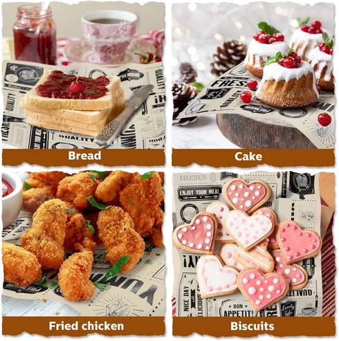 Newsprint Wax Paper Sheets, Newspaper Theme Food Wrap Paper, Grease Resistant Tray Liners for Home Kitchen Baking