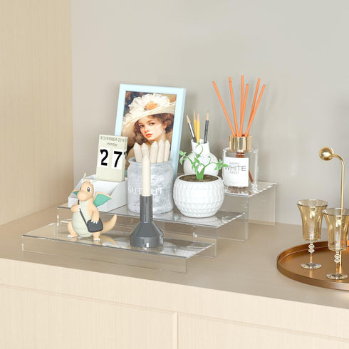3pcs, 12-1'', 2'', 3'' Sezanrpt Rectangular Acrylic Display Risers Stands Dessert Table Display Rack, Clear Display