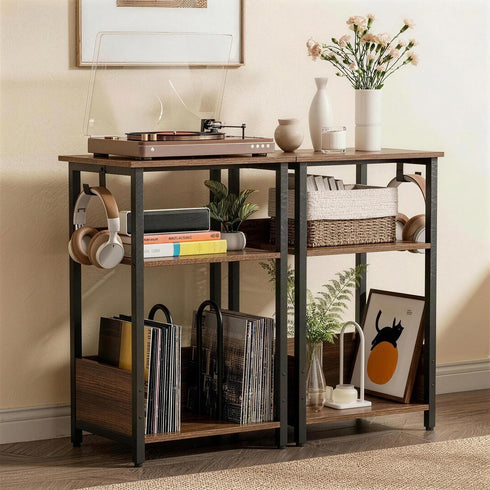 FurnPulse 3-Tier 75+ Albums, Record Player Stand with Vinyl Storage, Turntable Stand Table Holds Heavy Duty Media