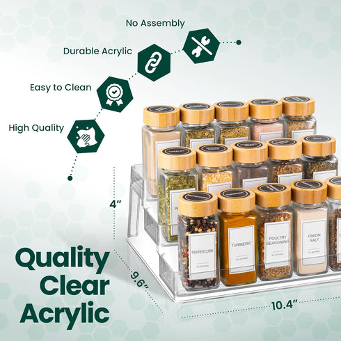 Oizeir Clear Spice Rack (2-Pack), 3 Tier Deep Spice Shelf Design for Cabinet, Acrylic Pantry Organizer for Seasoning