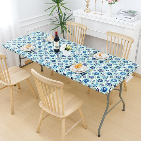 2 Pack 100% 6 30x72 inch) misaya Vinyl Tablecloth, Fitted Table Cover, Waterproof, Elastic Edge, Flannel Backing, Table