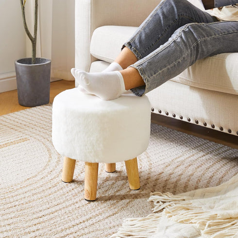 12.6" D12.6" W12.6" UHBD035W YMYNY Round Pouf Ottoman Small Foot Stool Faux Fur Foot Rest for Couch Modern Boho