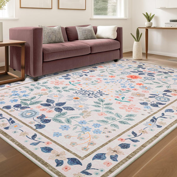 YIHOUSE 5x7 Pink Area Rug, Washable Bedroom Rug Floral Non Slip Soft,