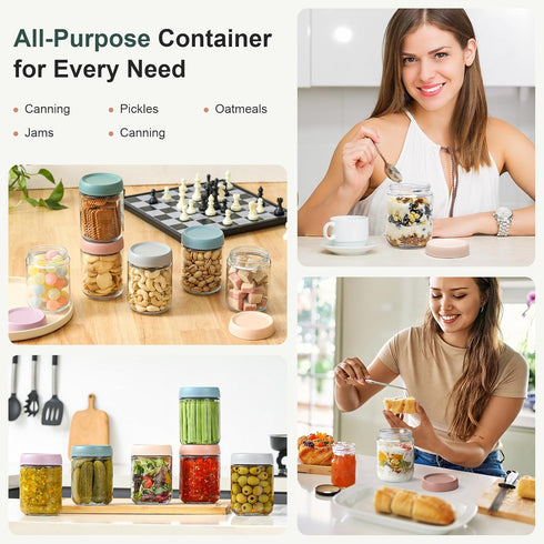 NETANY 6-pack 16 oz Overnight Oats Containers with Airtight Lids, Glass Food Storage Jars