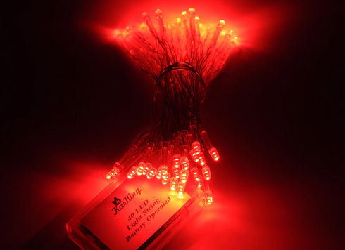 Karlling Battery Operated Fairy Lights, 13ft LED Twinkle String Lights for Indoor/Outdoor Decor (Red)