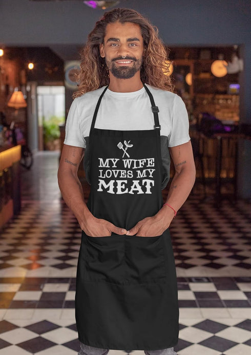 Freedomtees My Wife Loves My Meat, Funny Kitchen BBQ Apron, Father's Day Gift