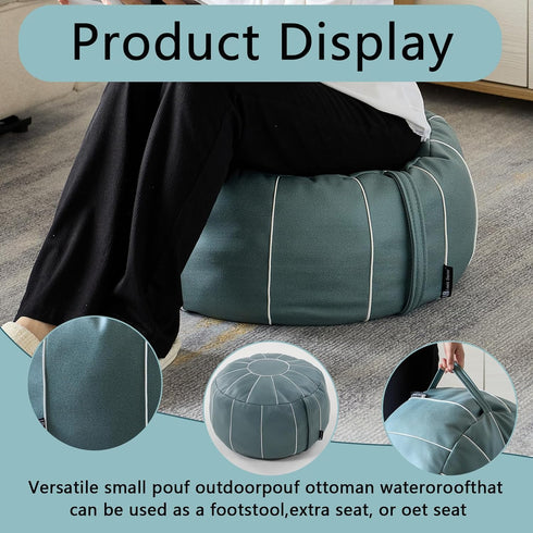 21 Inch Louis Donn UNSTUFFED Moroccan Pouf Ottoman Cover, Handmade Faux Leather Foot Stool, Round Storage Poof Cover