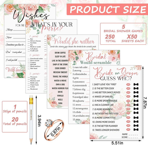 331 5 Sets (50 1 60 20 Sosation Pcs Bridal Shower Games Supplies, Cards Each) Wedding Games Cards, Put a Ring on It