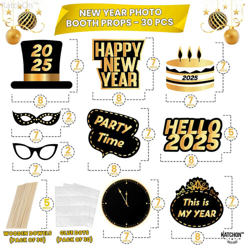 KatchOn New Years Eve Photo Booth Props 2025, Happy New Year Decorations, NYE Party Supplies 2025
