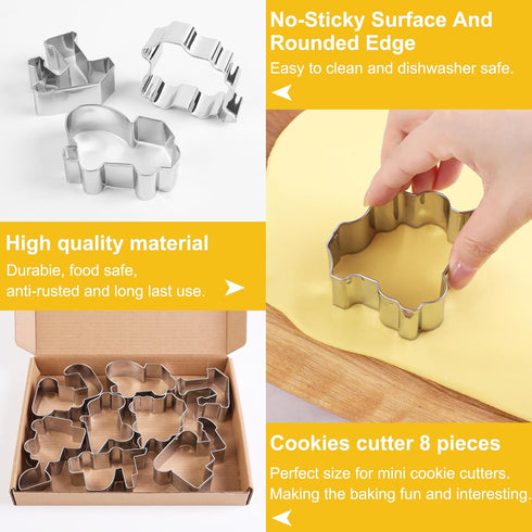 Bulldozer Set 8 ZADE Construction Theme Cement Mixer Dump Truck Crane Excavator Forklift Train Cookie Cutters Pcs