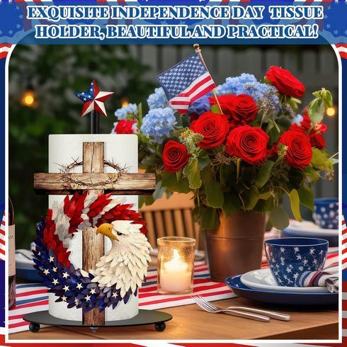 4th 250th Countertop Thyle of July Patriotic Paper Towel Holder, Red White Blue Eagle Cross Kitchen Decor Anniversary