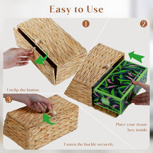 Water Hyacinth Hand Towel Box Cover Compatible with Disposable Paper Hand Towels, Wicker Paper Towel Holders, Hand
