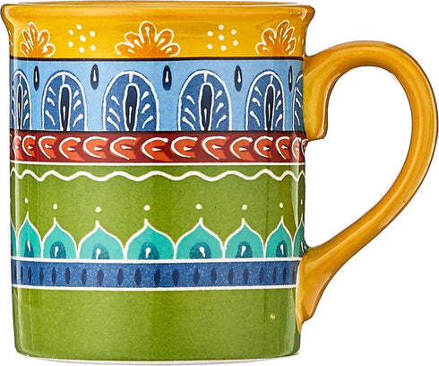 Set 4 16 oz Valencia Mugs of Colorful Ceramic Coffee Cups with Bold Multicolor Patterns, Microwave & Dishwasher Safe