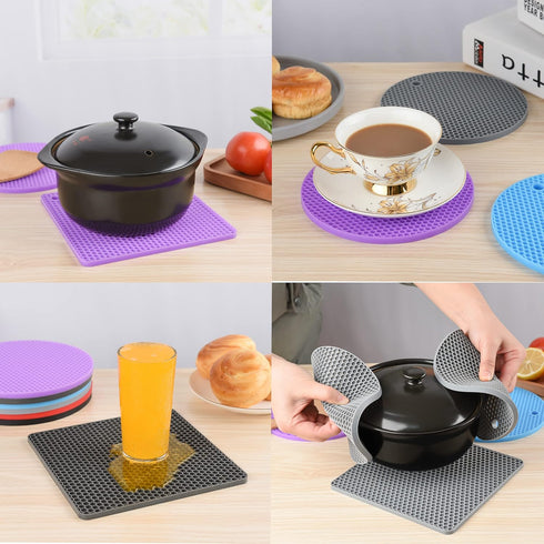 Trivets for Hot Dishes, Silicone Hot Pads for Kitchen, Multi-Purpose Heat Resistant Mat Potholders, 2 pcs Square and 2