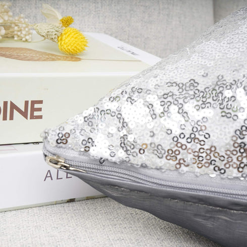 YOUR SMILE Pack of 2, New Luxury Series Silver Bling Decorative Glitzy Sequin & Comfy Satin Throw Pillow Cover