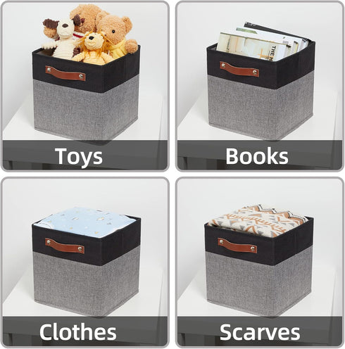 HNZIGE Fabric 11x11 Cube Storage Bins, Set of 4, Foldable Baskets for Shelves with Handles for Home Toy Organizer