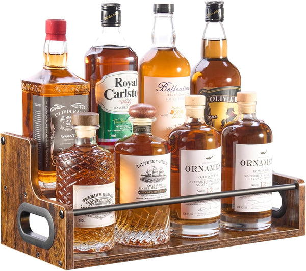 YQBRAO 2-Tier Liquor Bottle Display Shelf, Coffee Syrup Rack Organizer, Water Bottle Organizer,