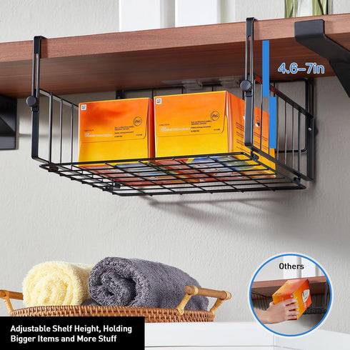 2 Pack AmonHouseware Hanging Under Shelf Storage Basket,Adjustable Under Cabinet Add-on Storage Racks Slide-in Baskets