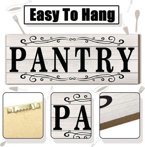 Pantry Sign Wall Decor - Rustic Retro Wooden Art Printed Decor for Home Room Holiday Decoration, 16 x 6 Inches (White)