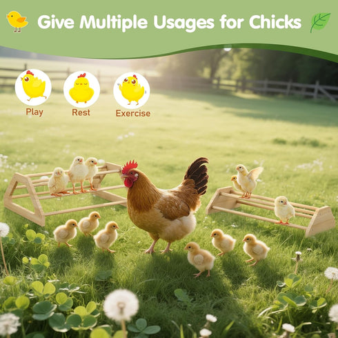 2 Pack 2 Pawaboo Chick Perch, Wooden Chicken Roosting Bars, Large & Small Sizes Chick Perches Toy for Coop and Brooder