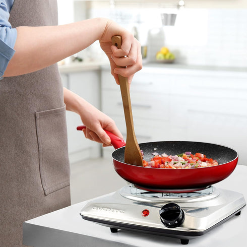 OVENTE Electric Countertop Single Burner, 1000W Cooktop with 6" Stainless Steel Coil Hot Plate, Silver