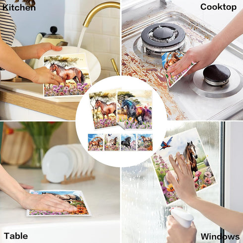 6 Pack Countertop Horses Swedish Dishcloths for Kitchen, Farmhouse Absorbent Dish Cloths for Washing Dishes, Reusable