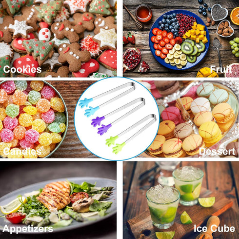 6PCS Mini Tong, Hand Shape Silicone Food Tongs, 5 Inch Kid Tongs for Sugar Cubes, Colorful Kitchen Tongs