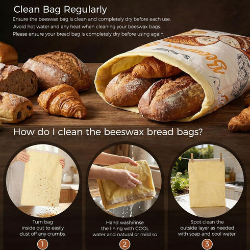 2 Pack 13x17in Beeswax Bread Bags for Homemade Bread, Sourdough Bread Storage Bags with Bees Wax Lining - Reusable