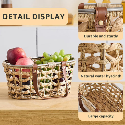 Egg Baskets for Collecting Fresh Eggs Farmhouse Handmade Wicker Hyacinth Egg Collecting Basket with Handle
