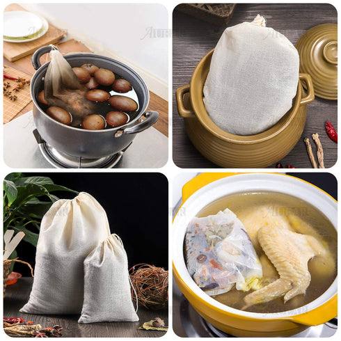 AUEAR Reusable Drawstring Cotton Soup Bags, 12 Pack, 4"x6" Coffee Chinese Medicine Tea Bag Brew Straining Herbs