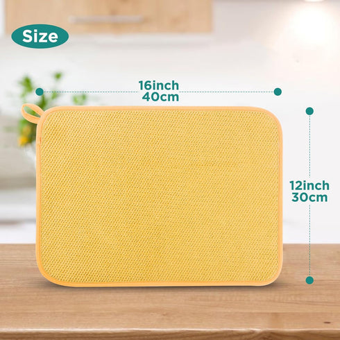 GeeRic Microfiber Dish Drying Mat, Super Absorbent Kitchen Dish Drying Pad, Reversible for Countertop, 12*16 inch Yellow