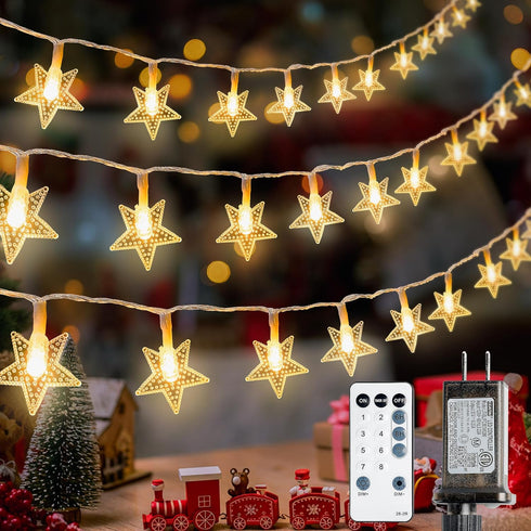 syosupviry Star String Lights Plug in,39ft 100LED Fairy Lights with Remote, Hanging Star