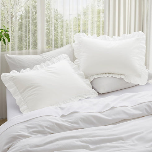 Set 2, 20" 30", KKJIAF Ruffle Pillow Cases Queen Size of Ruffled Pillow Covers with Envelope Closure, Wrinkle Resistant