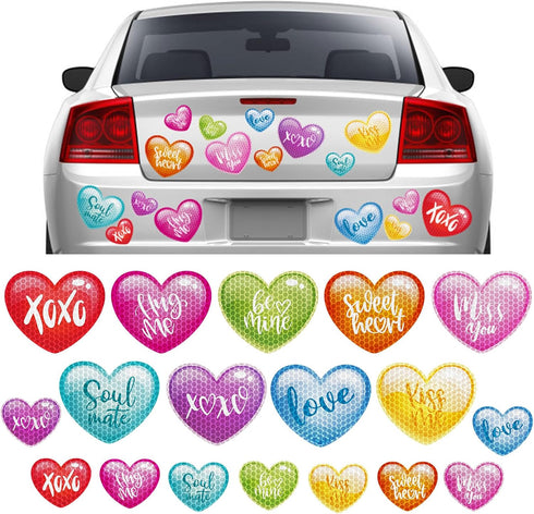 18Pcs Valentine's Day Reflective Car Magnets, Cute Conversation Heart Fridge Stickers for Mailbox, Cabinets