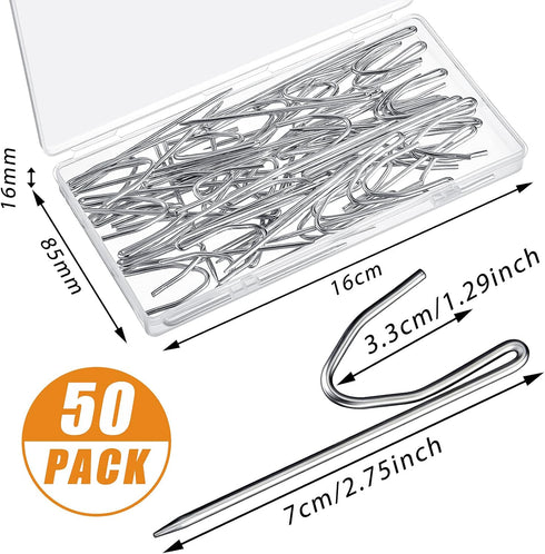 Jetec 50 Pieces Metal Drapery Pins Curtain Hooks, Long 7 cm by 1.8 cm Bulk Silver Stainless Steel for Heavy Duty Window