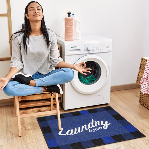 Ottomanson 26" x 35" Laundry Room Rug - Non-Slip Mat for Laundry & Mudroom - Durable and Easy to Clean (Navy)
