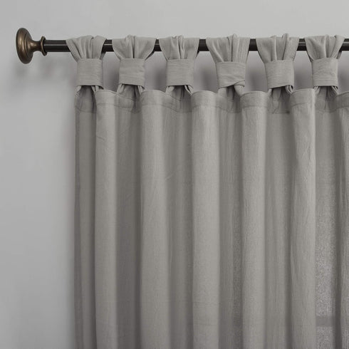 Archaeo Washed Cotton Twist Tab Curtain, 52" x 63", Silver Gray for Home Decor
