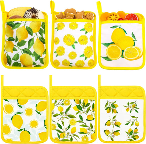 6 Pcs Pot Holders for Kitchen Heat Resistant Yellow Lemon Design Pot