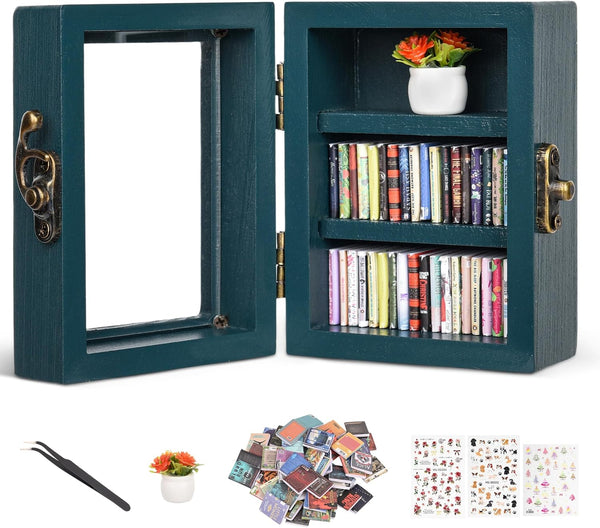 Pawnoc Anxiety Bookshelf Gift, with 60 Mini Books, Plant Flowers, and Tweezers, Shakeable