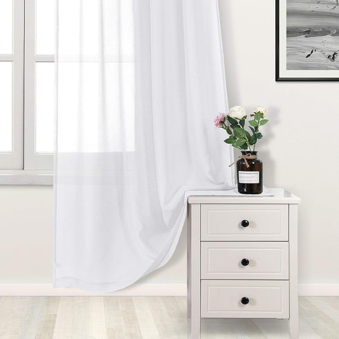 DWCN White Sheer Curtains - Set of 2 Panels, Faux Linen Look Grommet Window Drapes for Bedroom Living Room
