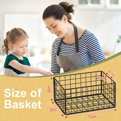 X-cosrack Foldable Metal Wire Basket, 6 Pack Pantry Organizer with Handles, 12"x9"X6", Food Storage Bins for Kitchen,