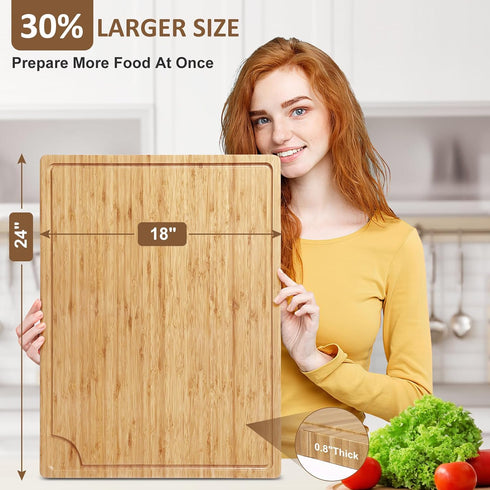 GAOMON 24" Bamboo Cutting Boards for Kitchen, Extra Large Wood Cutting Board with Deep Juice Groove and Handle, Over