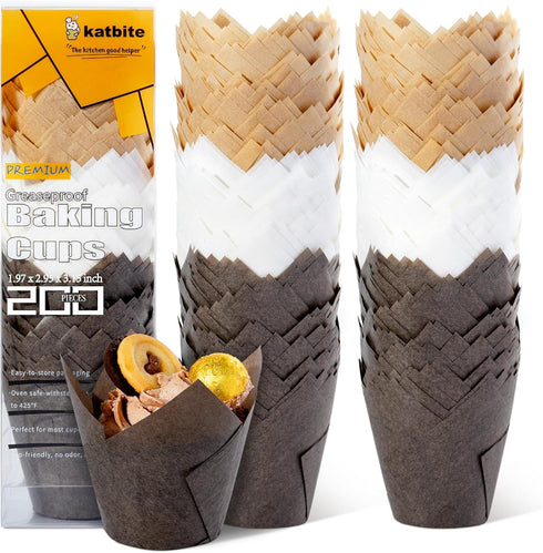 Katbite Tulip Cupcake Liners Holders, 200PCS Muffin Baking Cups for Party, Wedding, Birthday, Christmas