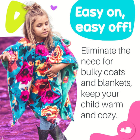 Birdy Boutique Car Seat Poncho for Kids, Reversible Warm Blanket Safe to Use Over Seat Belts, Mermaid Floral