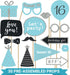Fully Assembled Sweet 16 Birthday Photo Booth Props - Set of 30 - Teal Blue & Silver Selfie Signs with Real Glitter