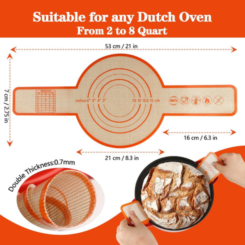 UBeesize Thickened Silicone Bread Sling, Reusable Non-Stick Baking Mat for Dutch Oven 2-8 Qrt, Easy to Clean