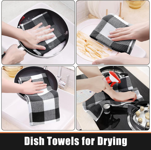 Set, 12" 12" 13" 28", Set 8 homing Buffalo Plaid Kitchen Towels and Dishcloths x and x of Bulk Cotton Waffle Weave Dish