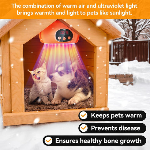 QRQ 200W-350W-500W 3-6-9-12H Chicken Coop Heater Adjustment Chicken Heater with UVA UVB Ligh Timer, Chicken House Dog