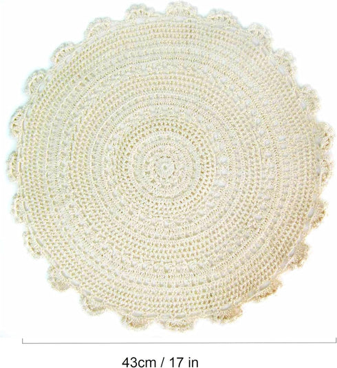 kilofly Handmade Crochet Round Cotton Lace Table Placemats Doilies Value Pack, 4 Medallion, 17 Inch, Beige